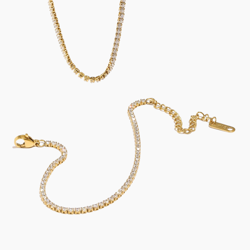 Gold Crystal Necklace & Bracelet Set