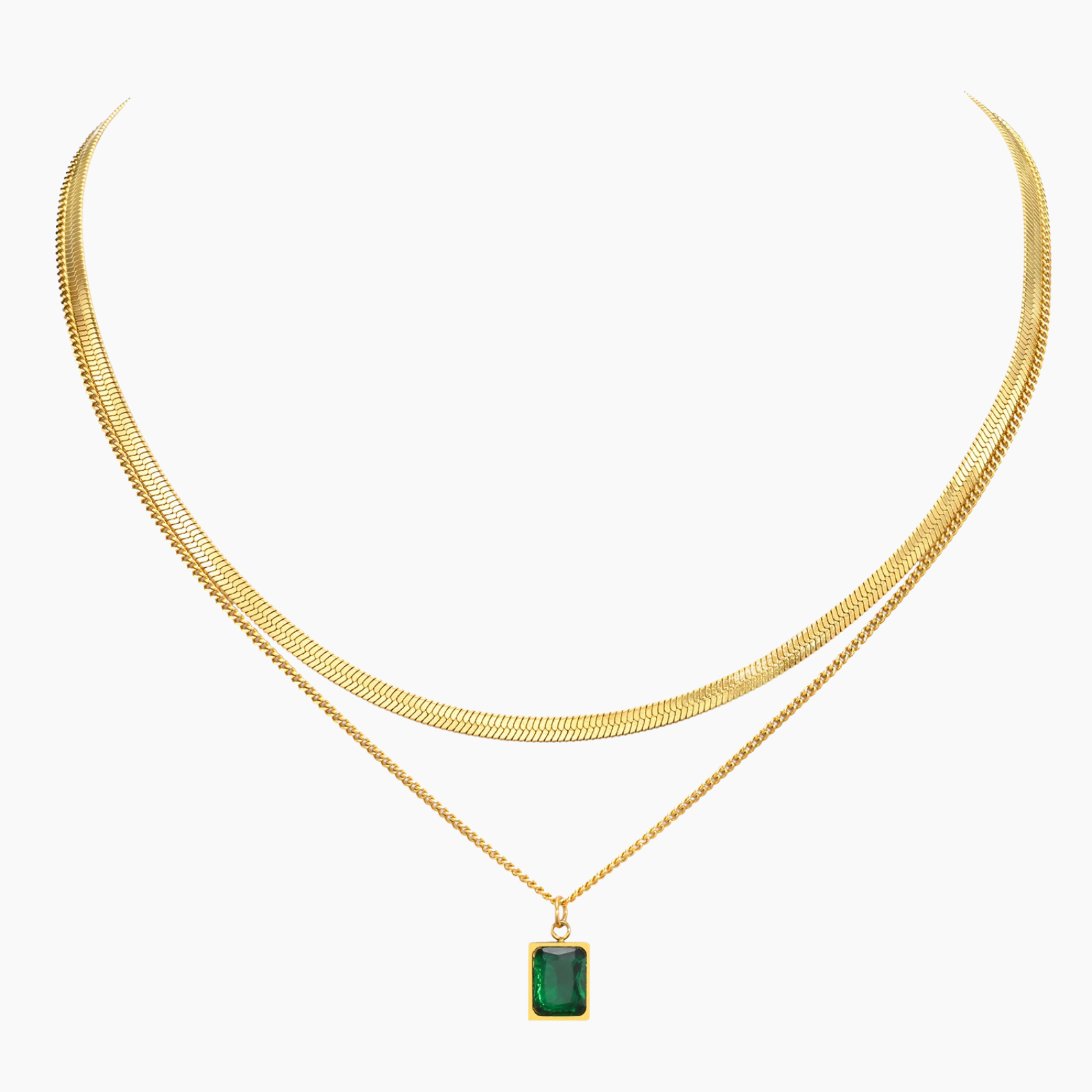 Gold Green Zircon Layered Necklace