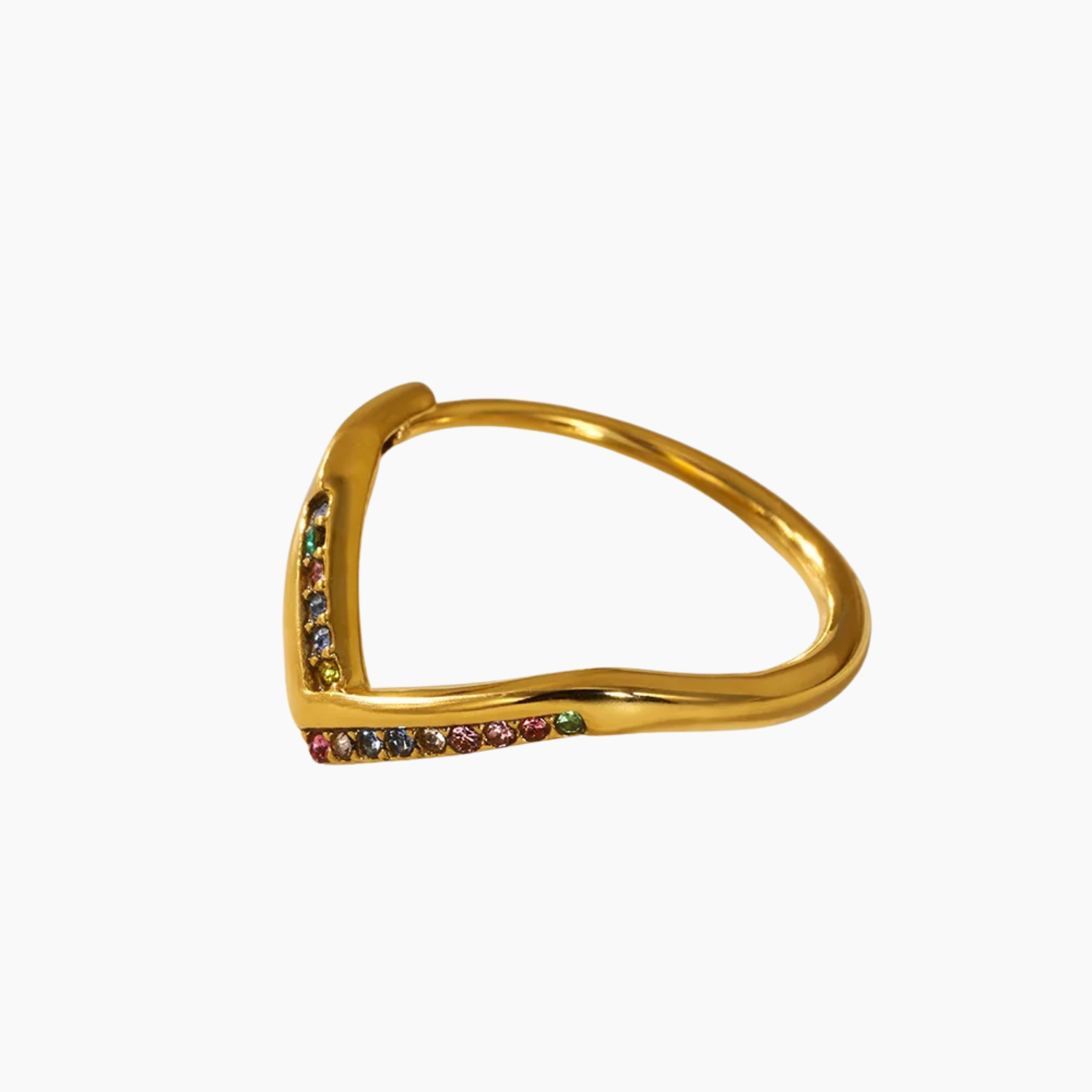 V Shape Gold Zircon Ring