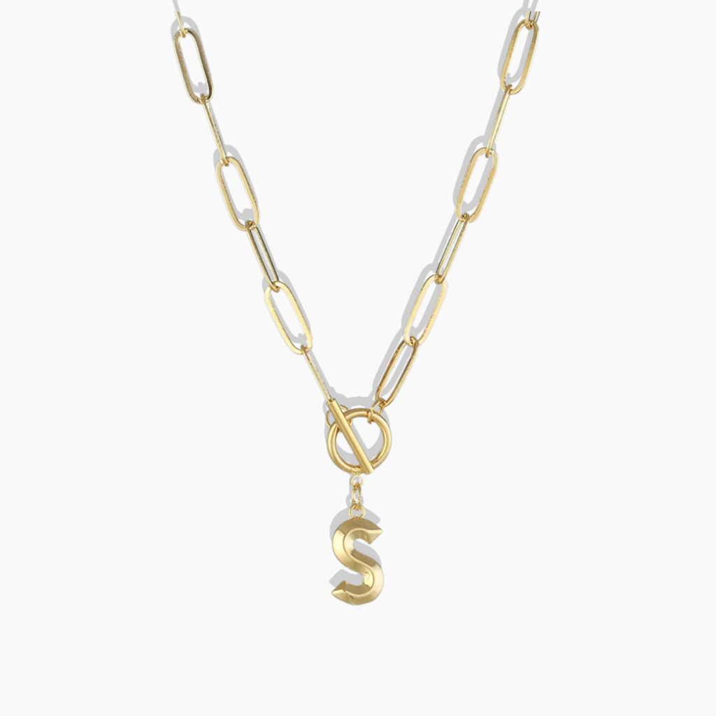 Initial Pendant Necklace with Paperclip Chain