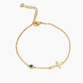 Gold Cross Charm Birthstone Bracelet