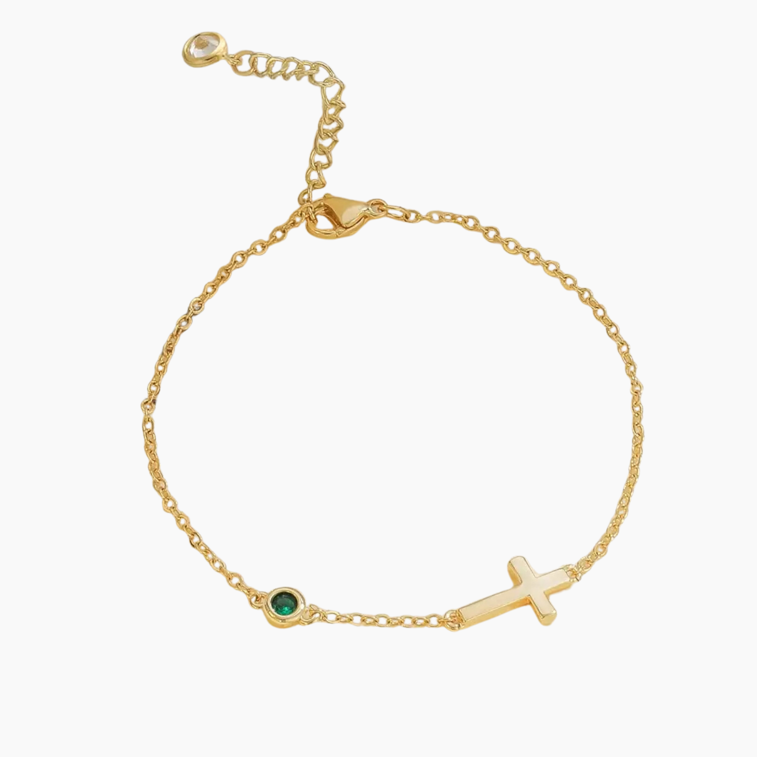 Gold Cross Charm Birthstone Bracelet