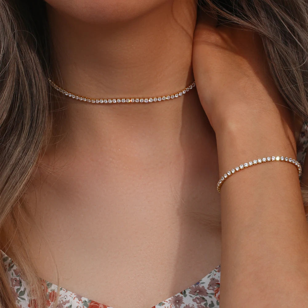 Gold Crystal Necklace & Bracelet Set