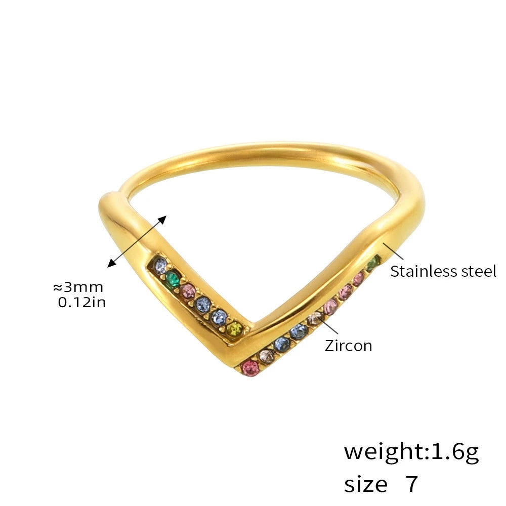 V Shape Gold Zircon Ring