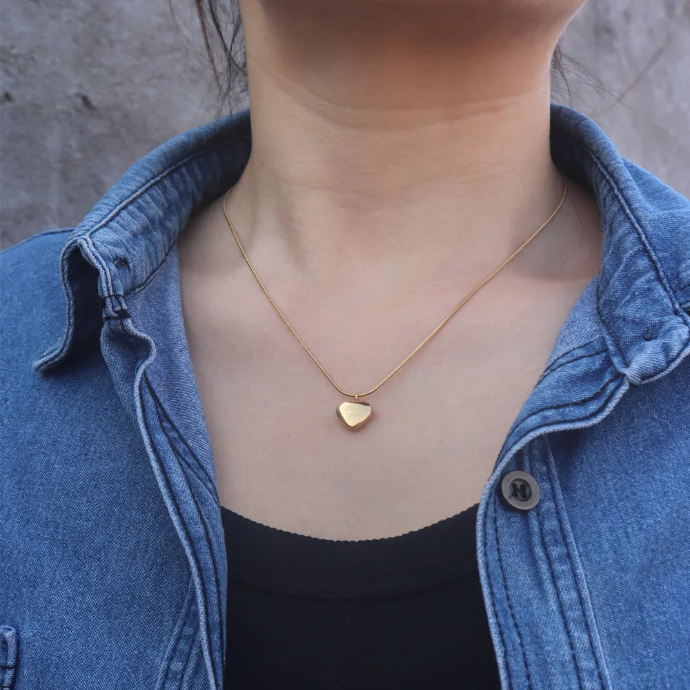 Polished Gold Puff Heart Necklace