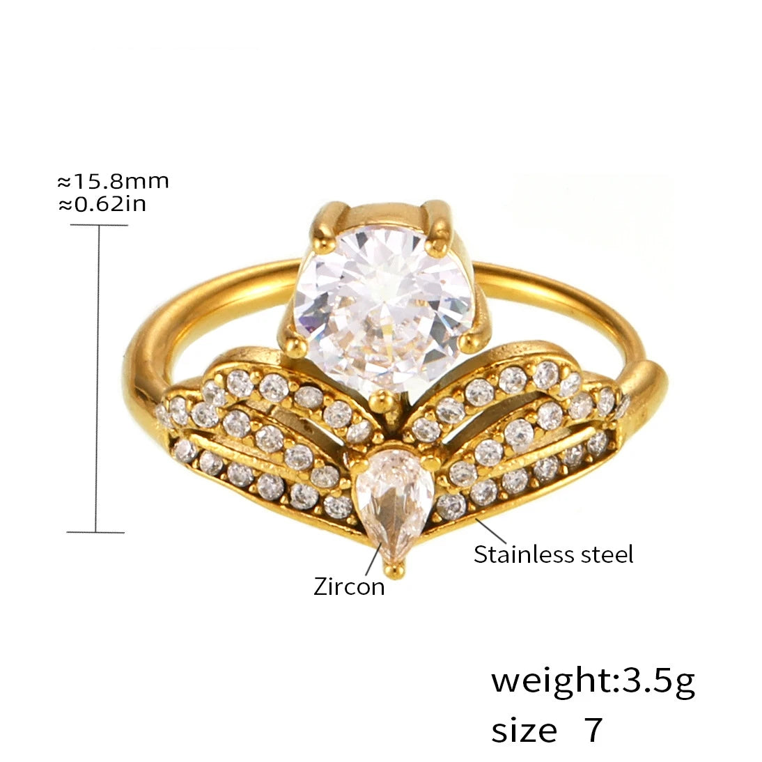 Golden Zircon Waterdrop Ring