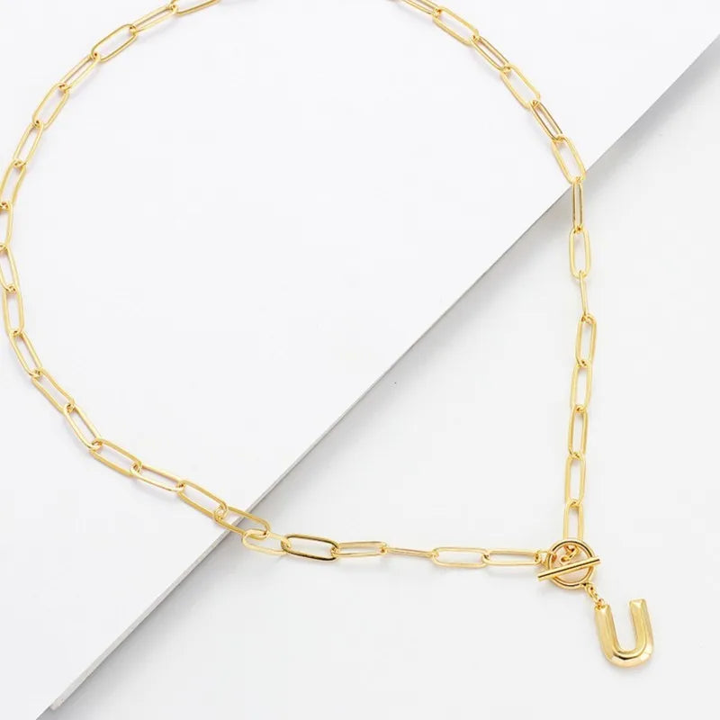Initial Pendant Necklace with Paperclip Chain
