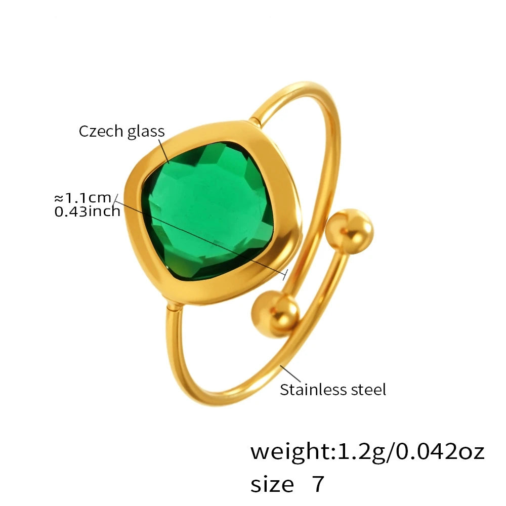 Gold Square Glass Open Ring