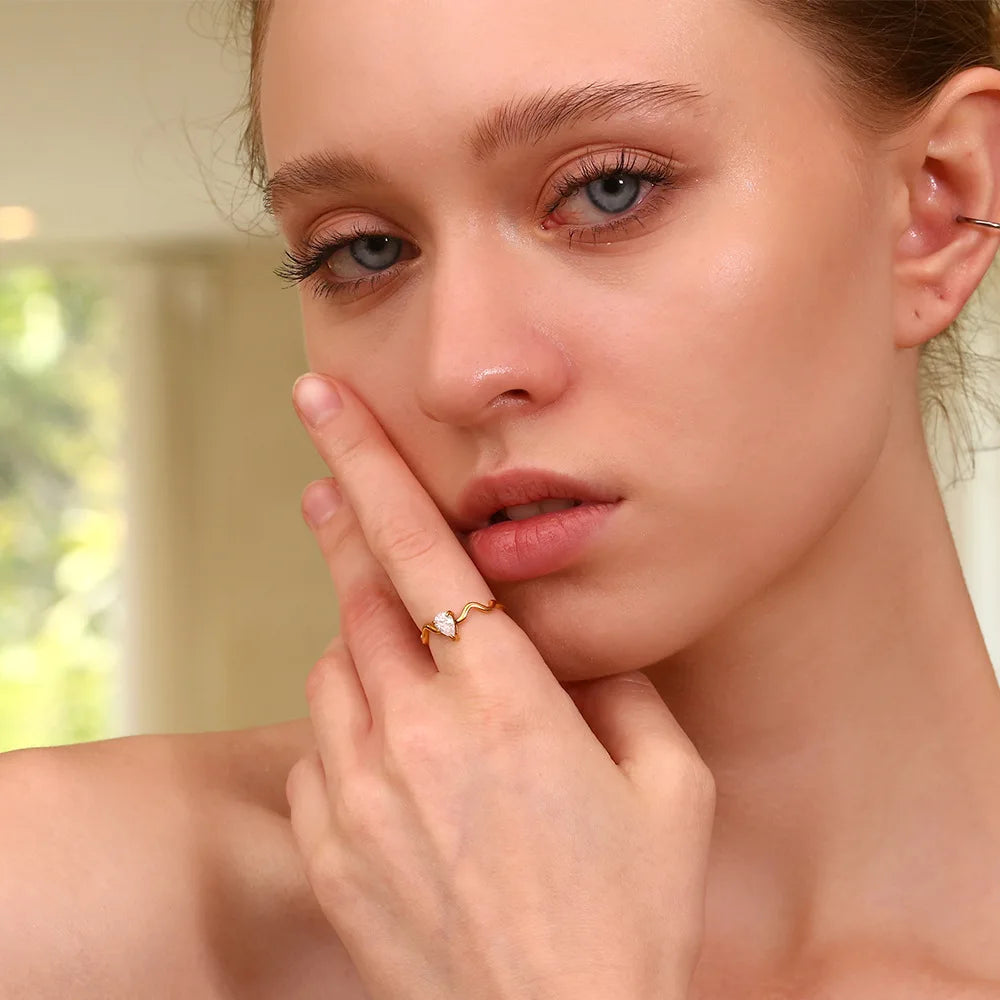 Elegant Drop Zircon Ring