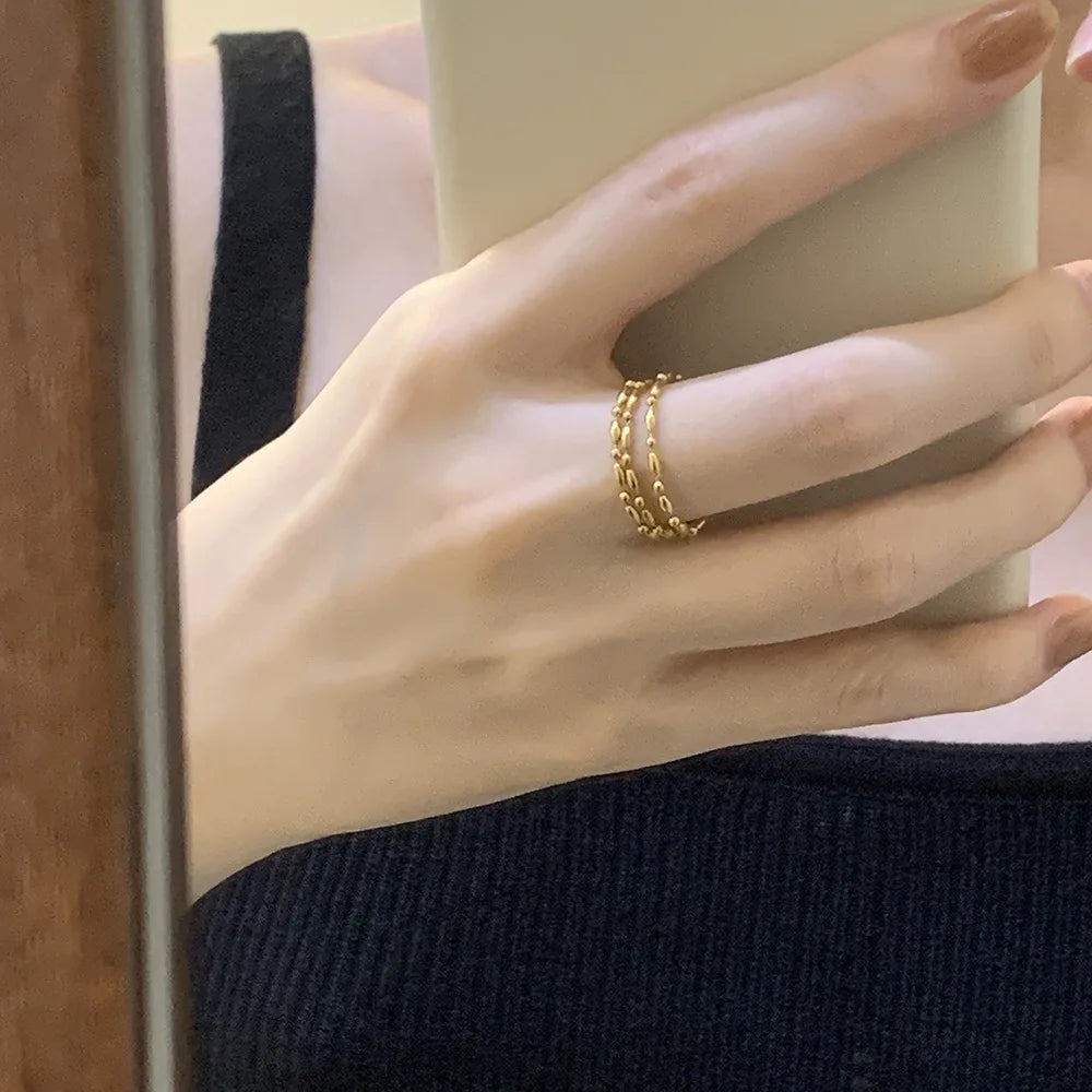 Gold Three Layer Chain Ring