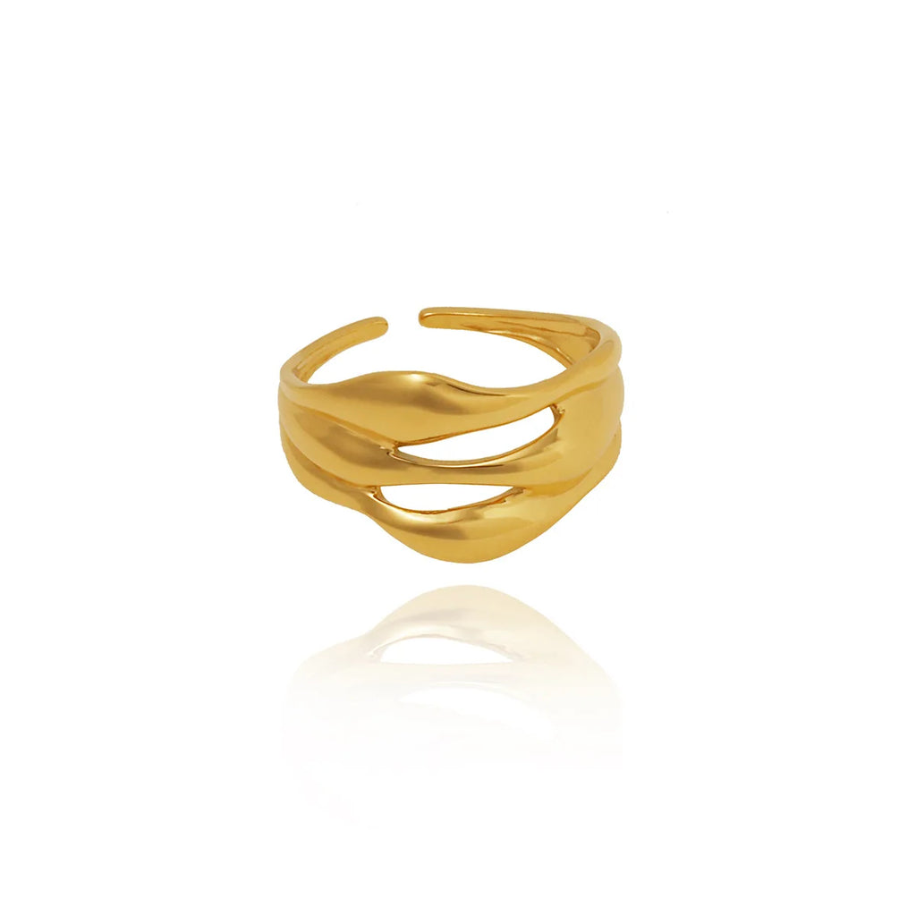 Gold Hollow Layered Open Ring