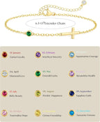 Gold Cross Charm Birthstone Bracelet