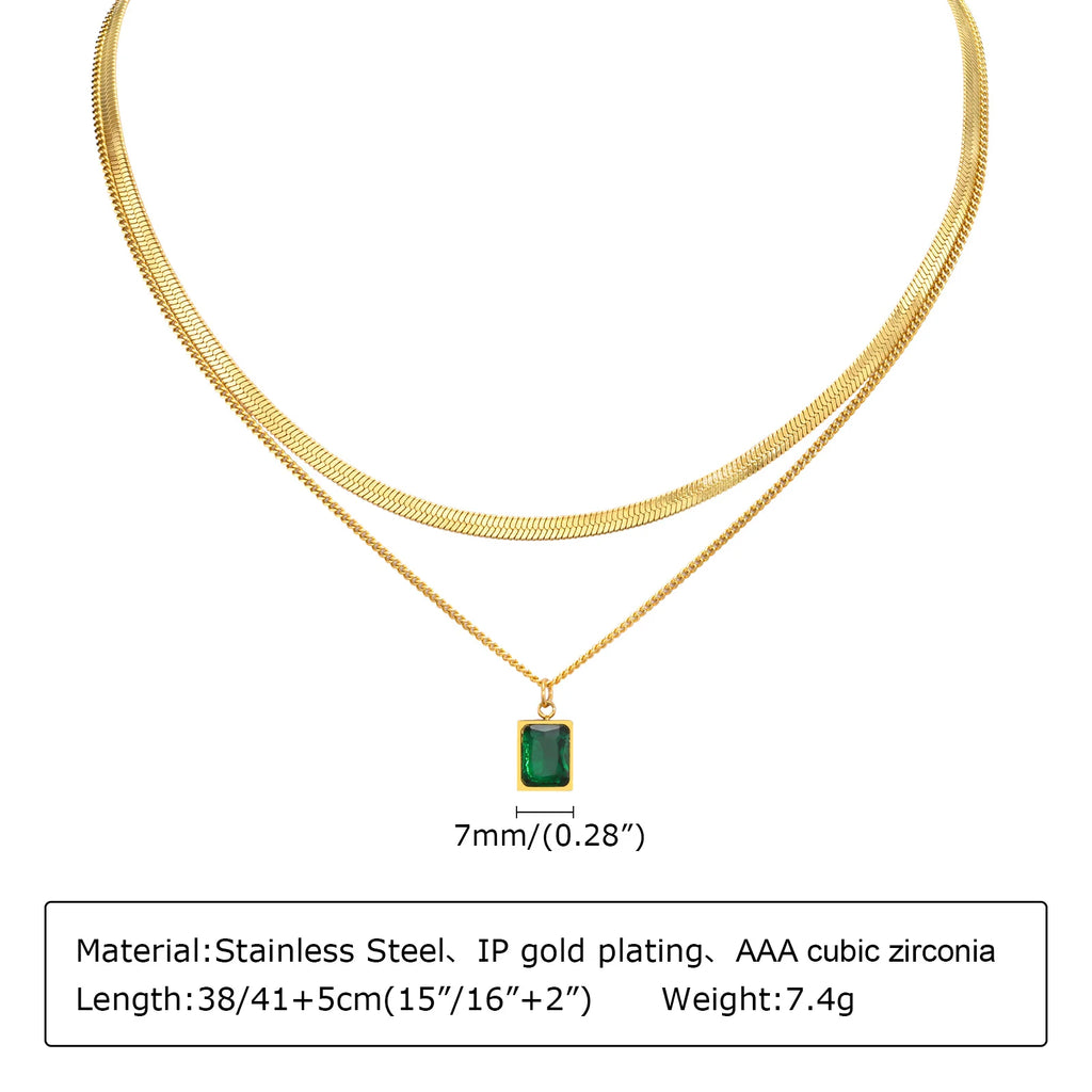 Gold Green Zircon Layered Necklace