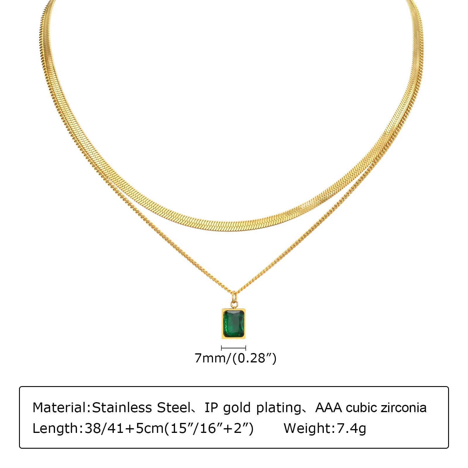 Gold Green Zircon Layered Necklace