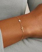 Gold Cross Charm Birthstone Bracelet