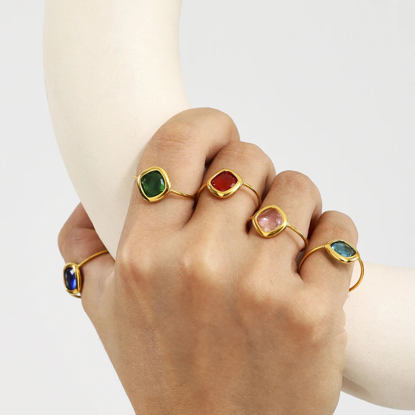 Gold Square Glass Open Ring