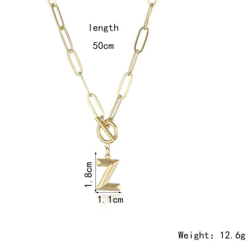 Initial Pendant Necklace with Paperclip Chain