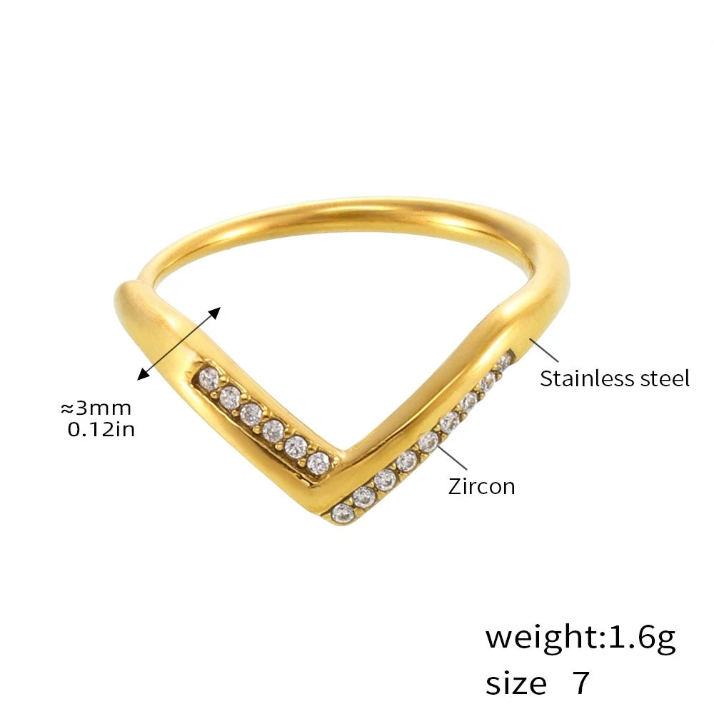 V Shape Gold Zircon Ring