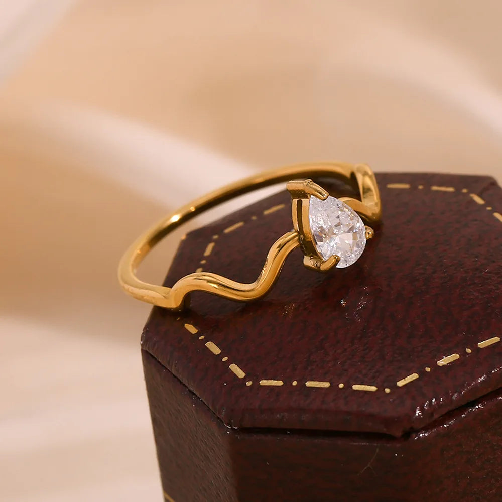 Elegant Drop Zircon Ring