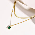 Gold Green Zircon Layered Necklace