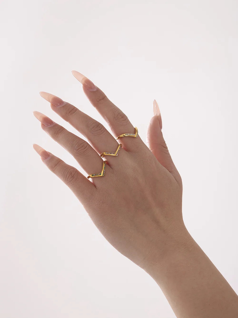 V Shape Gold Zircon Ring