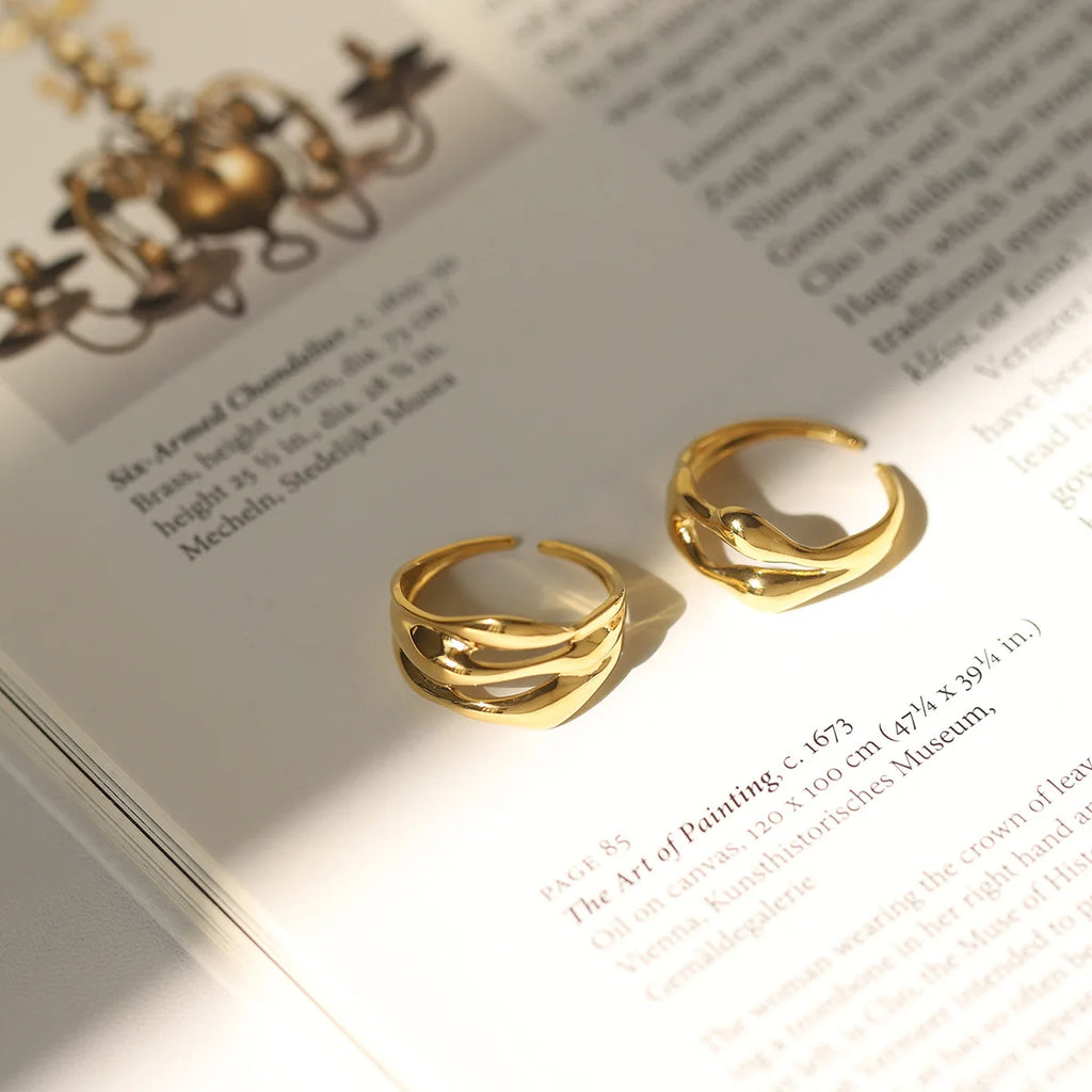 Gold Hollow Layered Open Ring