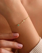 Gold Cross Charm Birthstone Bracelet