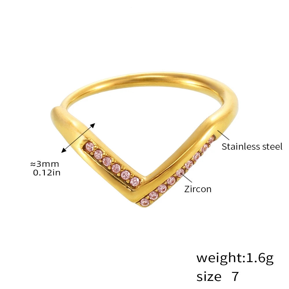 V Shape Gold Zircon Ring