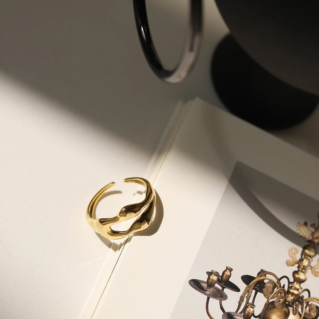 Gold Hollow Layered Open Ring